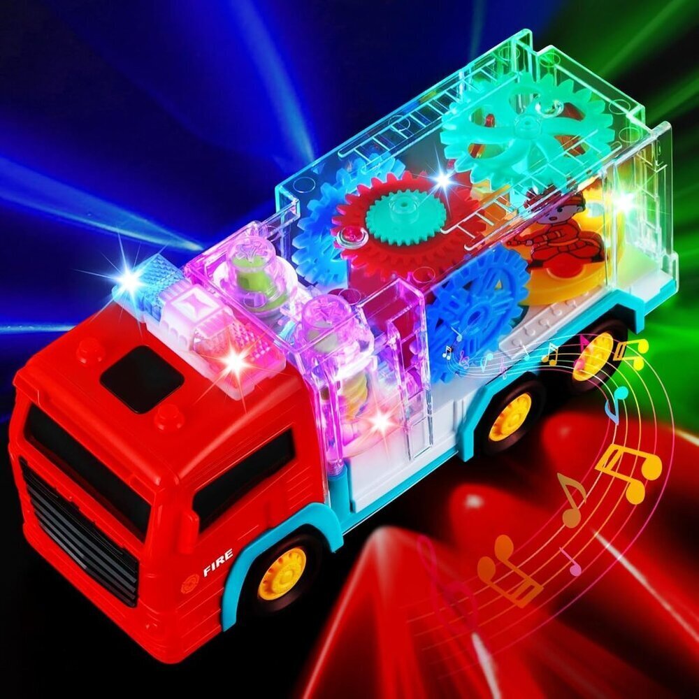 Fire Truck Toy for Toddler 3-5 LED Light Up Musical Car Educational Gift for Kid